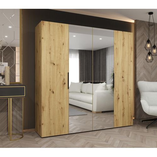 Kleiderschrank 200 cm KUBRA - Eiche handwerklich / schwarz