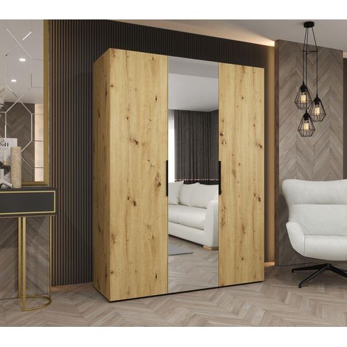 Kleiderschrank 150 cm KUBRA - Eiche handwerklich / schwarz