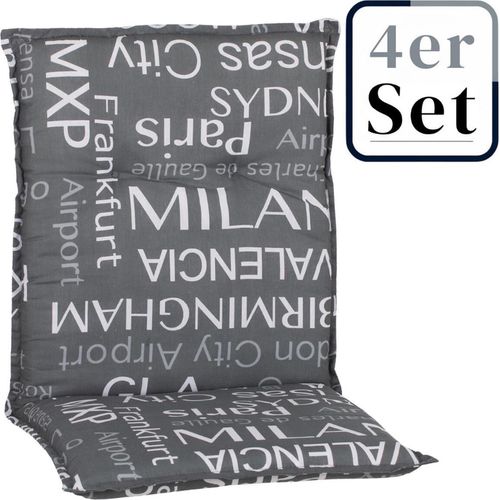 4er Set Niedriglehner Auflage Bellona, Motiv - Uni mit Weltstädtenamen, grau, 101x50x6cm