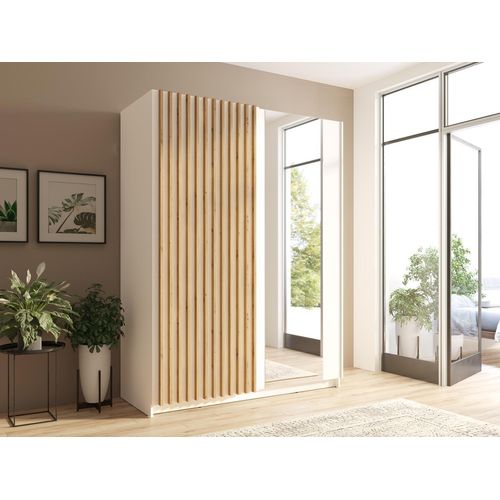 Kleiderschrank mit Spiegel 150 cm BUGA - Eiche handwerklich / weiß