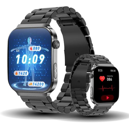 Herren Smartwatch mit EKG & HRV, 2.2'' AMOLED, Bluetooth Telefonfunktion, Fitnessuhr mit Herzfrequenz, SpO2, Blutdruck, 150 Sportmodi,IP68 wasserdicht