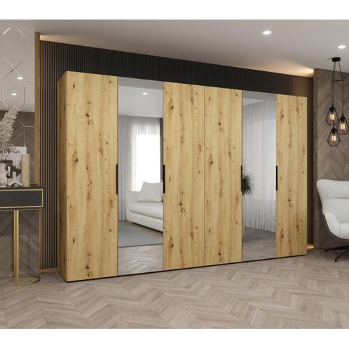 Kleiderschrank 300 cm KUBRA - Eiche handwerklich / schwarz