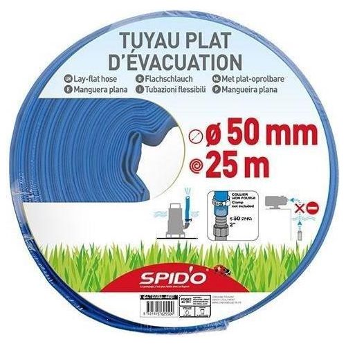 Flacher Entwässerungsschlauch SPIDO, 25 m Länge, Ø 50 mm, 4 bar Druckbeständigkeit