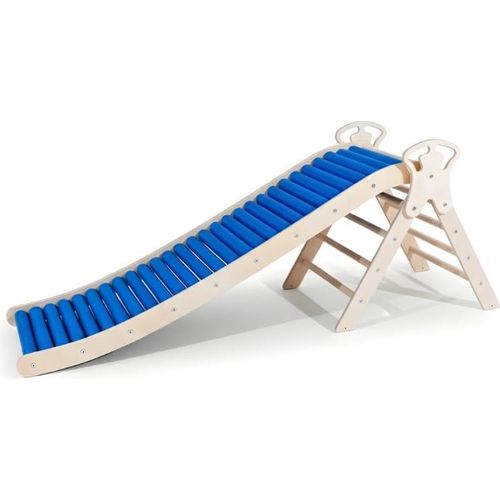 WoodsCraft 2in1 Set: Rollenrutsche-Wellenrutsche [160cm] mit Kletterdreieck | Sensorik-Rollen für Sinnesspaß | Indoor Rutsche, Kinderrutsche