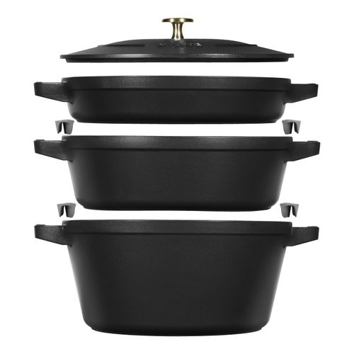 Staub Stackable Set Kochtopfset 3-tlg, rund, Schwarz, Gusseisen