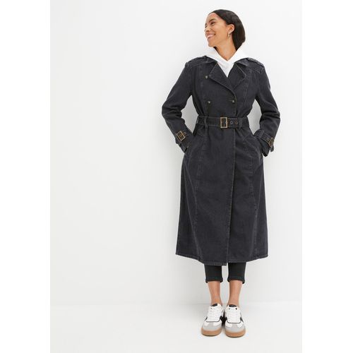 bonprix Denim Trenchcoat, grau, Gr.38, Trendy Denim Trenchcoat mit Gürtel, aus 100% Baumwolle