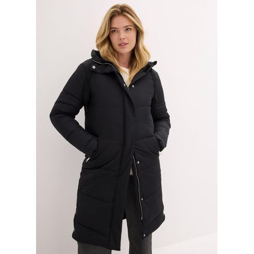 bonprix Steppmantel mit Teddyfutter in der Kapuze, schwarz, Gr.48, Modisch gesteppter Mantel mit Kapuze aus Teddyfutter