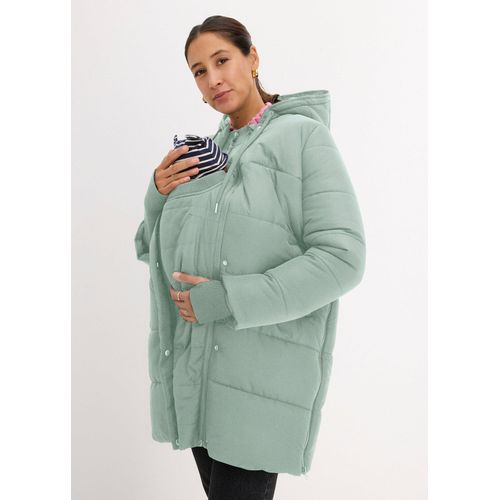 bonprix 3-in-1 Umstandsmantel mit Trageeinsatz, grün, Gr.42, Mittelwarme gefütterter Steppmantel für die Schwangerschaft und danach, aus BIONIC-FINISH® ECO
