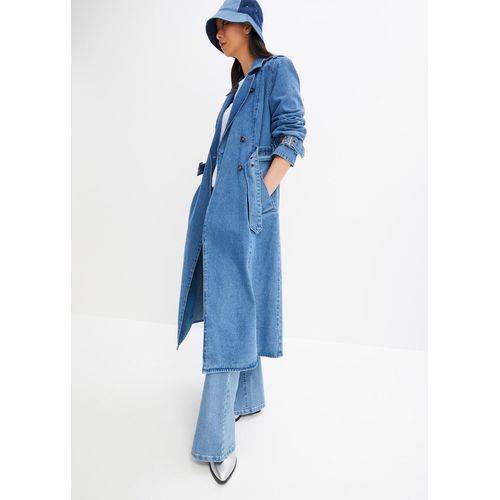 bonprix Denim Trenchcoat, blau, Gr.36, Trendy Denim Trenchcoat mit Gürtel, aus 100% Baumwolle