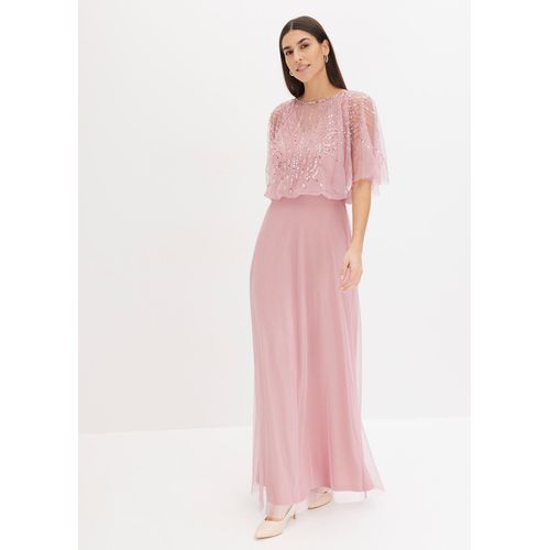 bonprix Maxikleid aus feinem Tüll mit Paillettenstickerei, pink, Gr.38, Klassisch und feminin: Abendkleid in Maxi-Länge aus feinem Tüll mit Paillettenstickerei