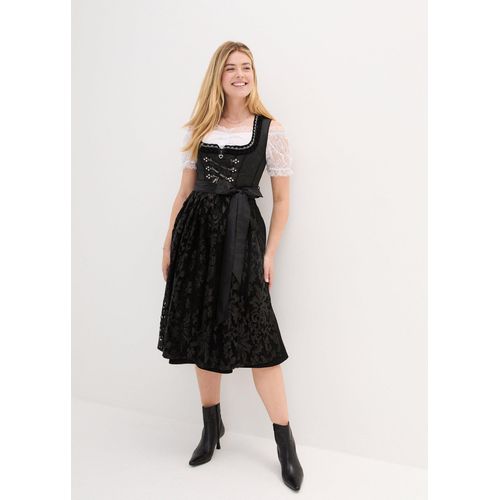 bonprix Dirndl mit Pailletten Schürze (2-tlg.Set), schwarz, Gr.40, Glänzendes Dirndl mit Pailletten-Schürze und Schnürung