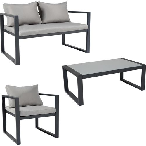 Gartenmöbel IBIZA aus grauem Stoff 4-Sitzer - Aluminium Anthrazit