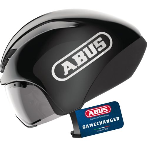 ABUS Zeitfahrhelm GameChanger TT 1.1 - aerodynamischer Fahrradhelm für sportliches Fahren - Triathlon, Zeitfahren und Bahnradfahren - für Damen und Herren - Schwarz, Größe M (54-58 cm)