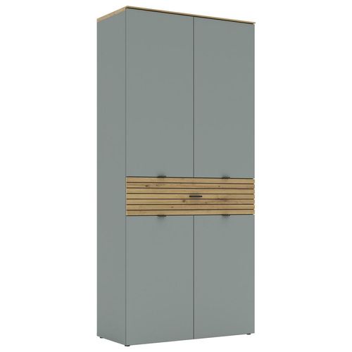 Voleo Schuhschrank, Grün, Eiche Artisan, Metall, 6 Fächer, 1 Schublade(n) Schubladen, 90x196x41 cm, Beimöbel erhältlich, stehend, Garderobe, Schuhaufbewahrung, Schuhschränke