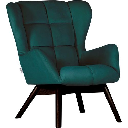 Sessel GUTMANN FACTORY "Luna", grün (dunkelgrün antik), B:75cm H:86cm T:90cm, Sessel, Sessel, Gestell antikfarben oder eiche natur