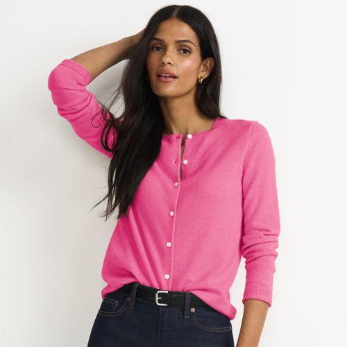 Kaschmir-Cardigan mit rundem Ausschnitt, Damen,  Pink, Kaschmir, by Lands' End