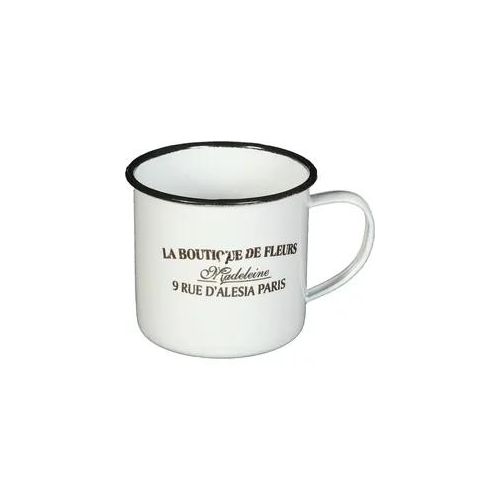 Tasse AMBIENTE HAUS "Becher DE FLEUR aus Emaille in Antikweiß", weiß, B:12cm H:8cm, Emaille, Trinkgefäße, Tasse