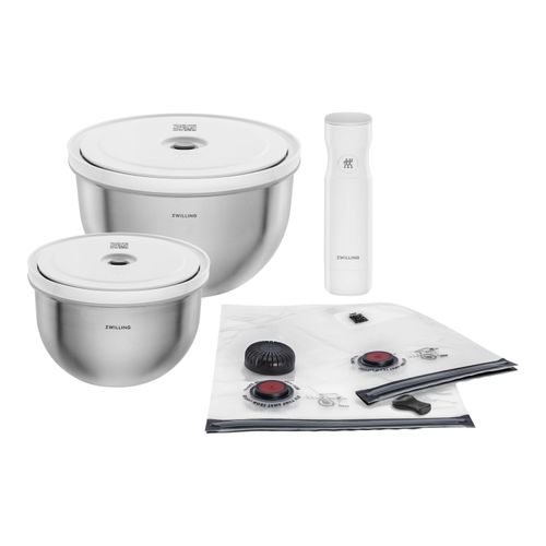 ZWILLING Fresh & Save BOWLS Vakuum Starter Set, Edelstahl / M/L, 9-tlg, Silber-Weiß