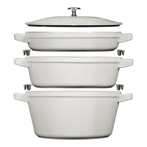 Staub Stackable Set Kochtopfset Stackable 3-tlg, rund, Weisser Trüffel, Gusseisen