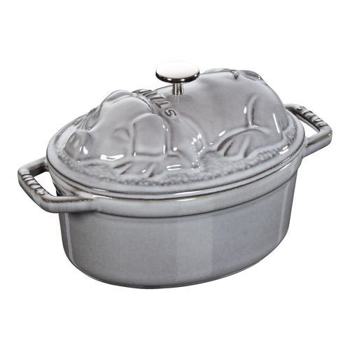 Staub La Cocotte Cocotte Schweinedeckel 17 cm, oval, Graphit-Grau, Gusseisen