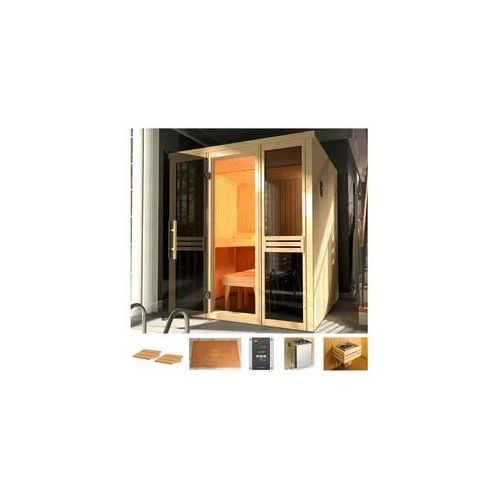 Sauna WEKA "Classic", beige (natur), Saunaofen, externe Steuerung, 7,5 kW, Saunen, 7,5 kW Ofen mit ext. Steuerung, Fenster