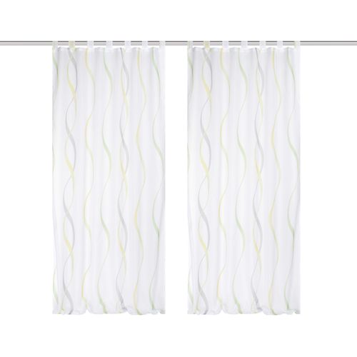 Vorhang HOME WOHNIDEEN "SCHLAUFENSCHAL" Gr. 1, grün, B:140cm H:245cm, Voile, Polyester, Gardinen, 2er Pack Schlaufenschal bedruckt