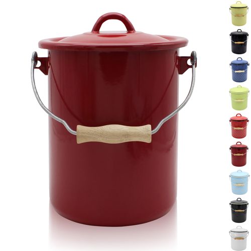Mülleimer KRÜGER "Emaille-Eimer mit Deckel Serie Rio", rot, H:21cm Ø:16cm, Emaille, Mülleimer, Mülleimer, schnitt- / kratzfeste Oberfläche, bakterienabweisend, extrem langlebig