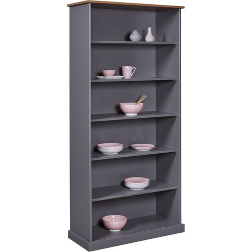 Bücherregal INTER LINK, grau, B:90cm H:190cm T:38,1cm, Massivholz, Regale, Bücherregal