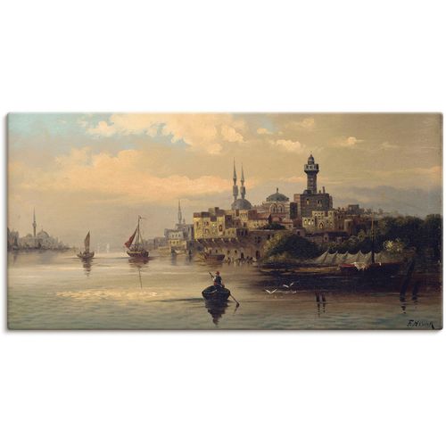 Wandbild ARTLAND "Kauffahrtsschiffe auf Bosporus, Istanbul", blau (farbe bild(er): blau), B:150cm H:75cm, Bilder, als Leinwandbild, Poster in verschied. Größen