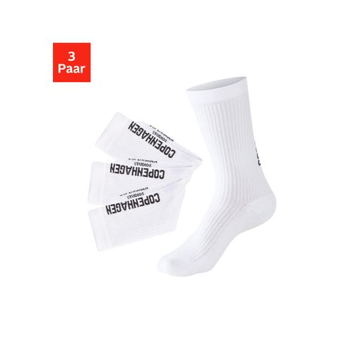 Tennissocken COPENHAGEN STUDIOS, Damen, Gr. 43-46, weiß (3x weiß), Baumwollmischung, unifarben, elastisch, Socken Tennissocken, mit großem Schriftzug