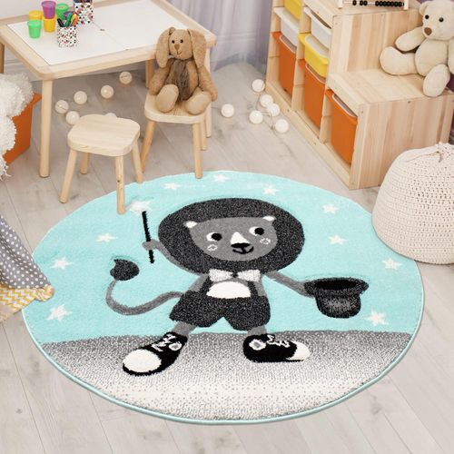 Kinderteppich CARPET CITY "Bueno Kids 9378", grün (mint), H:11mm Ø:160cm, Polypropylen (PP), Teppiche, Kinderteppich, Spielteppich, Löwe, Boot, 3D-Effekt, Weicher Flor, Pflegeleicht