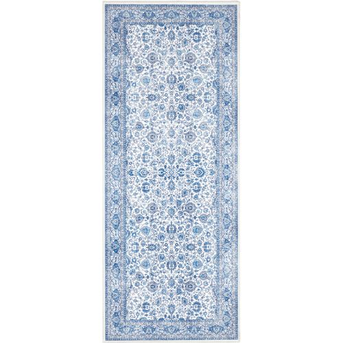 Teppich ELLE DECORATION "Keshan Maschad" Gr. 12, blau (saphirblau), B:80cm H:5mm L:200cm, Polyester, Teppiche, Teppich, Orientalisch, Läufer, Kurzflor, Vintage, Wohnzimmer, Schlafzimmer