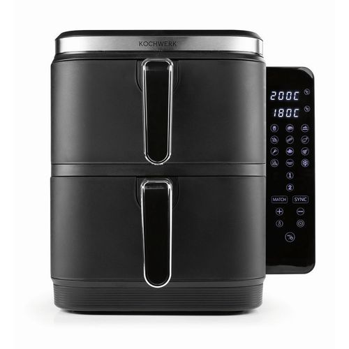 Kochwerk HEIßLUFTFRITTEUSE Kochwerk, Schwarz, Metall, Kunststoff, 10 L, 31.9x30.3x38.7 cm, antihaftbeschichteter Innenbehälter, Temperaturanzeige, Timer, Heißlufttechnologie, Programm wählbar, Display, Touchscreen, Küchengeräte, Heißluftfritteusen