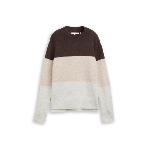 TOM TAILOR DENIM Damen Strickpullover mit Colour Blocking, braun, Colour Blocking, Gr. S