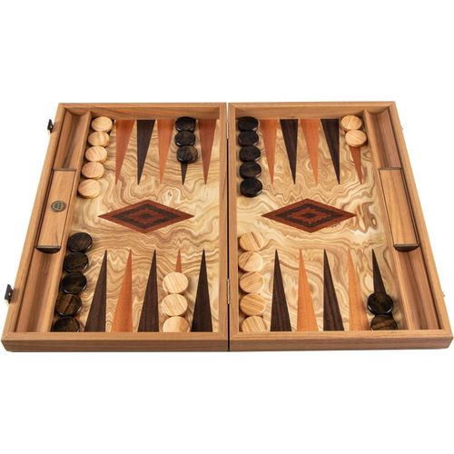 s Backgammon-Spiel aus Olivenholz mit Wenge- und Mahagonipunkten