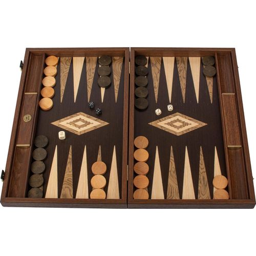 Manopoulos Premium Backgammon – Wenge & Nussbaumwurzel – Große Luxus-Ausführung (48x30 cm)