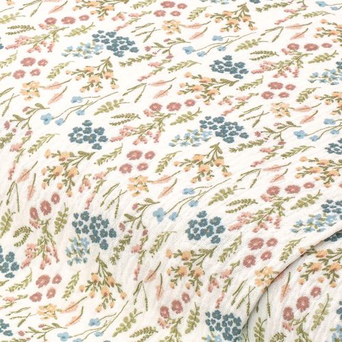 Musselin/Doppel-Gaze "Wiesenblumen", weiß-color