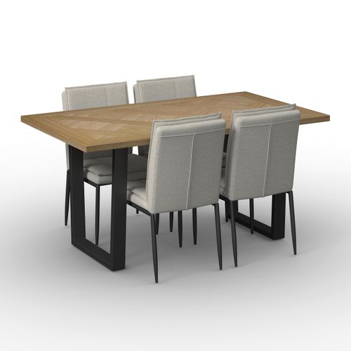 Tischgruppe Abelia Creme/ Schwarz Eukalyptusholz 5-tlg.