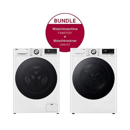 LG Waschmaschine (13 kg, 1.400 U./Min., EEK A) mit schwarzem Bullaugenring F4WR703Y + Trockner (10 kg, EEK A+++) mit Dual Inverter Wärmepumpentechnologie F4WR703Y.V9AYXT