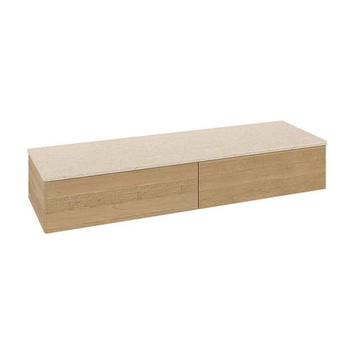 Villeroy und Boch Antao Sideboard L42003HN Antao Antao Sideboard mit Beleuchtung, 2 Auszüge, 1600 x 268 x 500 mm, Front ohne Struktur, Honey Oak / Botticino