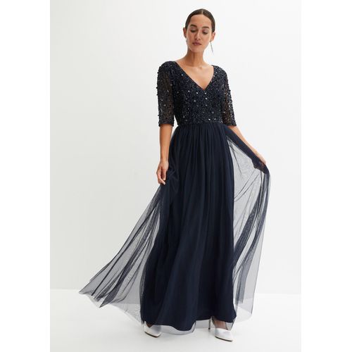 bonprix Abendkleid aus zartem Tüll mit Paillettenstickerei, blau, Gr.38, Elegantes Kleid aus Tüll mit bezaubernder Paillettenstickerei im Oberteil