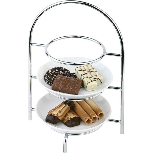 Servier-Set APS "Serviergestell, Höhe ca. 26 cm, innerer Ring ca. Ø 10,5 cm", grau (chromfarben), B:18,5cm H:26cm L:15,5cm, Metall, Servierplatten, Etagere, für 3 Teller bis max. Ø 17 cm, 3-stufig