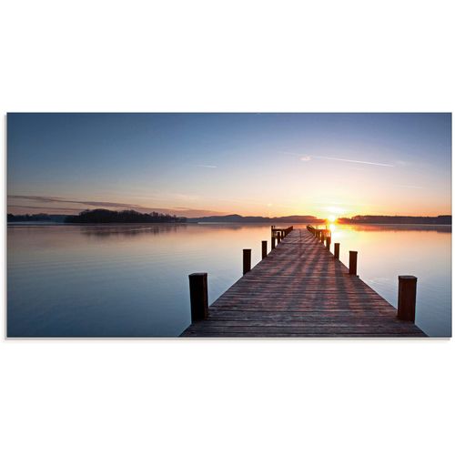 Glasbild ARTLAND "Sonnenstrahlen - Sonnenuntergang", blau (farbe bild(er): blau), B:100cm H:50cm, Bilder, in verschiedenen Größen