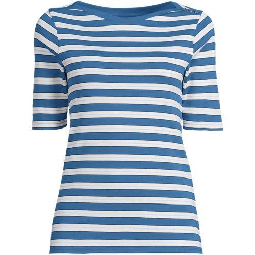 Supima-Shirt aus Baumwolle mit U-Boot-Ausschnitt, Damen,  Blau, Baumwolle, by Lands' End