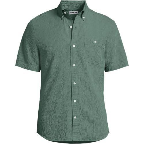 Seersucker-Kurzarmhemd, Classic Fit, Herren,  Grün, Baumwolle, by Lands' End