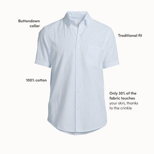 Seersucker-Kurzarmhemd, Classic Fit,, Herren,  Blau, Baumwolle, by Lands' End