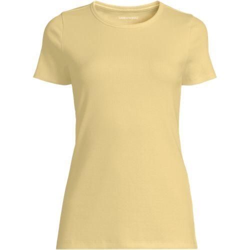 Feinripp-Shirt mit Rundhalsausschnitt und kurzen Ärmeln, Damen,  Gelb, Baumwolle/Elasthan, by Lands' End