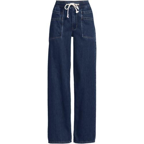 Gerade Jeans mit Elastikbund, Damen,  Blau, Baumwolle, by Lands' End