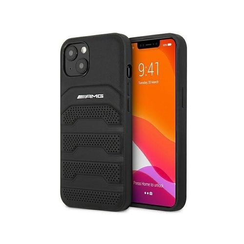 Mercedes AMG Leather Debossed Lines Case for iPhone 14 Plus - Black