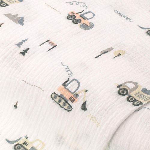 Musselin/Doppel-Gaze "Baustellenfahrzeuge", weiß-color